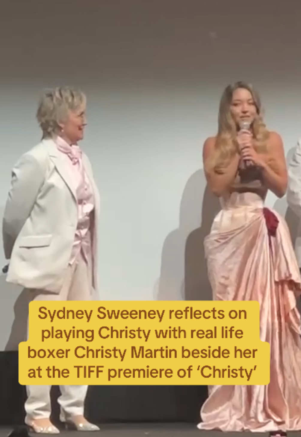 #SydneySweeney reflects on playing Christy with real life boxer Christy Martin beside her at the #TIFF premiere of ‘Christy’