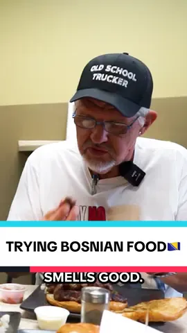 We got Uncle Rob to try some Bosnian food! 🇧🇦🔥 @Robert Boblitt #bosnia #cevapi #food #restaurant #eating 