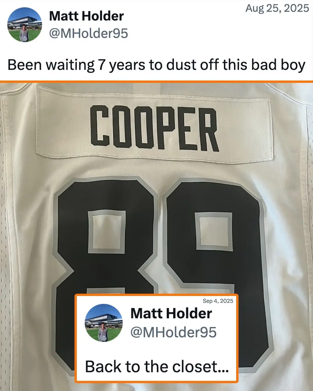 Tough scenes for this Raiders fan with the throwback Amari Cooper jersey who waited seven years for his return 🥲 (h/t MHolder95 / X) #amaricooper #raiders #lasvegasraiders #nfl #nflfootball 