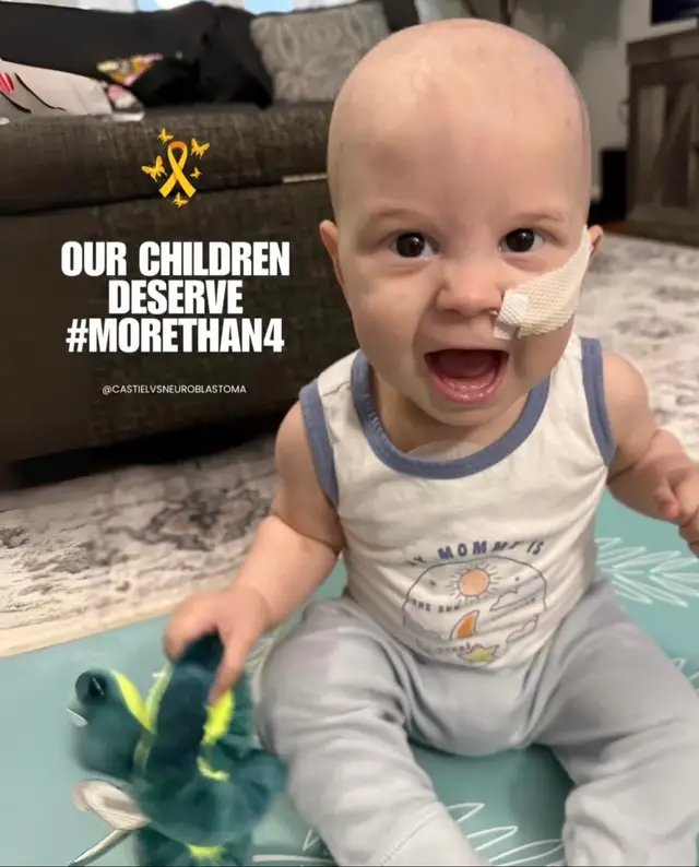 Only 4% of cancer research funding is dedicated to childhood cancers. That means for every dollar spent, mere pennies go toward finding better treatments and cures for kids like Castiel. This is about the kids who deserve a future measured in birthdays and milestones-not treatment cycles. Our children deserve more than statistics, more than side effects, more than the small slice they're given. They deserve more tomorrows. They deserve more hope. They deserve #morethan4  💛#childhoodcancerawareness #castiel #neuroblastomastage4 #cancer 