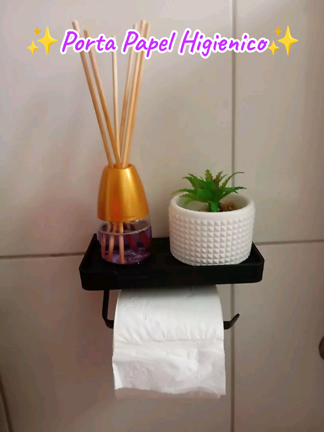 Kit Suporte Porta Papel Higienico Preto e Suporte para Celular Com Adesivo para Lavabo Banheiro #CapCut 