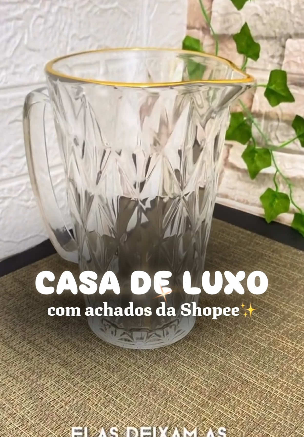 ✨Jarra Diamond com fio dourado Lyor: luxo acessível para sua mesa! #AcheiNaShopee #CompreiNaShopee #jarra #copos #mesa 