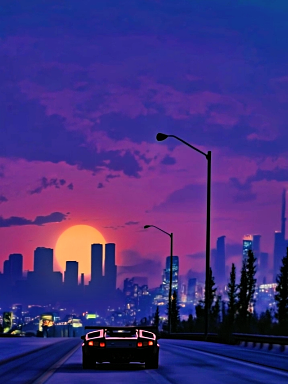 🌆 Chasing the city lights, lost in time 🏎️✨ #retrovibes #synthwaveaesthetic #anime90s #aiedits #90sthrowback 