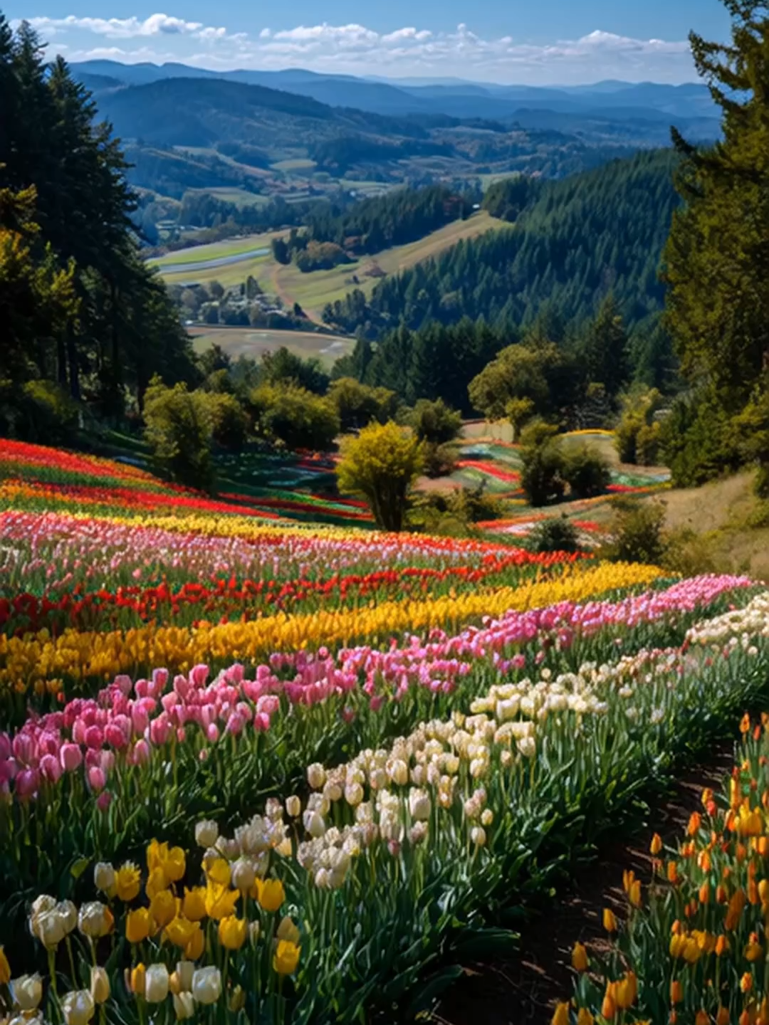 【色彩の波】山あいに咲く100万本のチューリップが織りなす癒しの絶景  [Waves of Color] One Million Tulips Flowing Through the Mountain Valley まるで虹が地上に降りたかのようなチューリップの海。 山あいの傾斜に広がる100万本の色彩は、ただ眺めるだけで心を整えてくれます。 あなたもこの映像と共に、深呼吸するように癒されてください。 🌷🌈深い森と鮮やかな花のコントラストが、感性を揺さぶります。 A breathtaking view where tulips flow like a river of rainbows. Over one million blooms cascade down the hillside, bringing calm and beauty with every glance. Take a deep breath and let this moment of colorful serenity refresh your soul. 🌷🌈The vivid contrast of lush forest and radiant flowers awakens your senses. #チューリップ畑 #花の絶景 #癒しの自然 #色彩の魔法 #山の癒し #TulipField #ColorfulNature #FlowerValley #NatureHealing #ScenicView #心が整う景色 #花のじゅうたん #四季の恵み #TulipSeason #NatureInspire