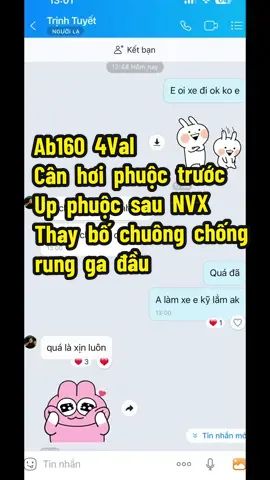 Cảm ơn e gái chạy Ab160 xem Tiktok tin tưởng ghé ủng hộ shop a cân hơi lại phuộc trước , up phuộc sau NVX + chân đôn Inox , làm bố chuông chống rung ga đầu … Ra xe là bao êm ái 😁