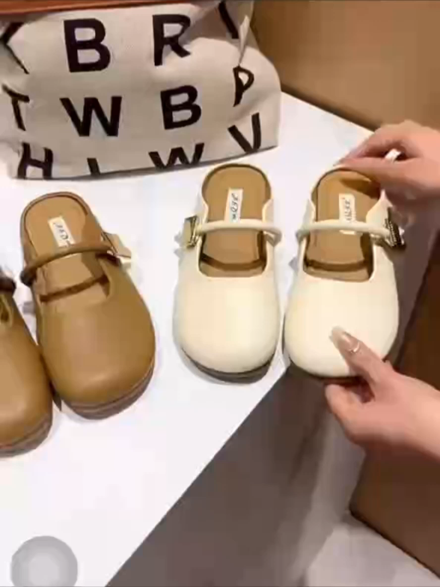 Sepatu Flat Shoes Beige Wanita MaryJane Tali Loafers Santai Ringan Karet Empuk Kerja Cewek