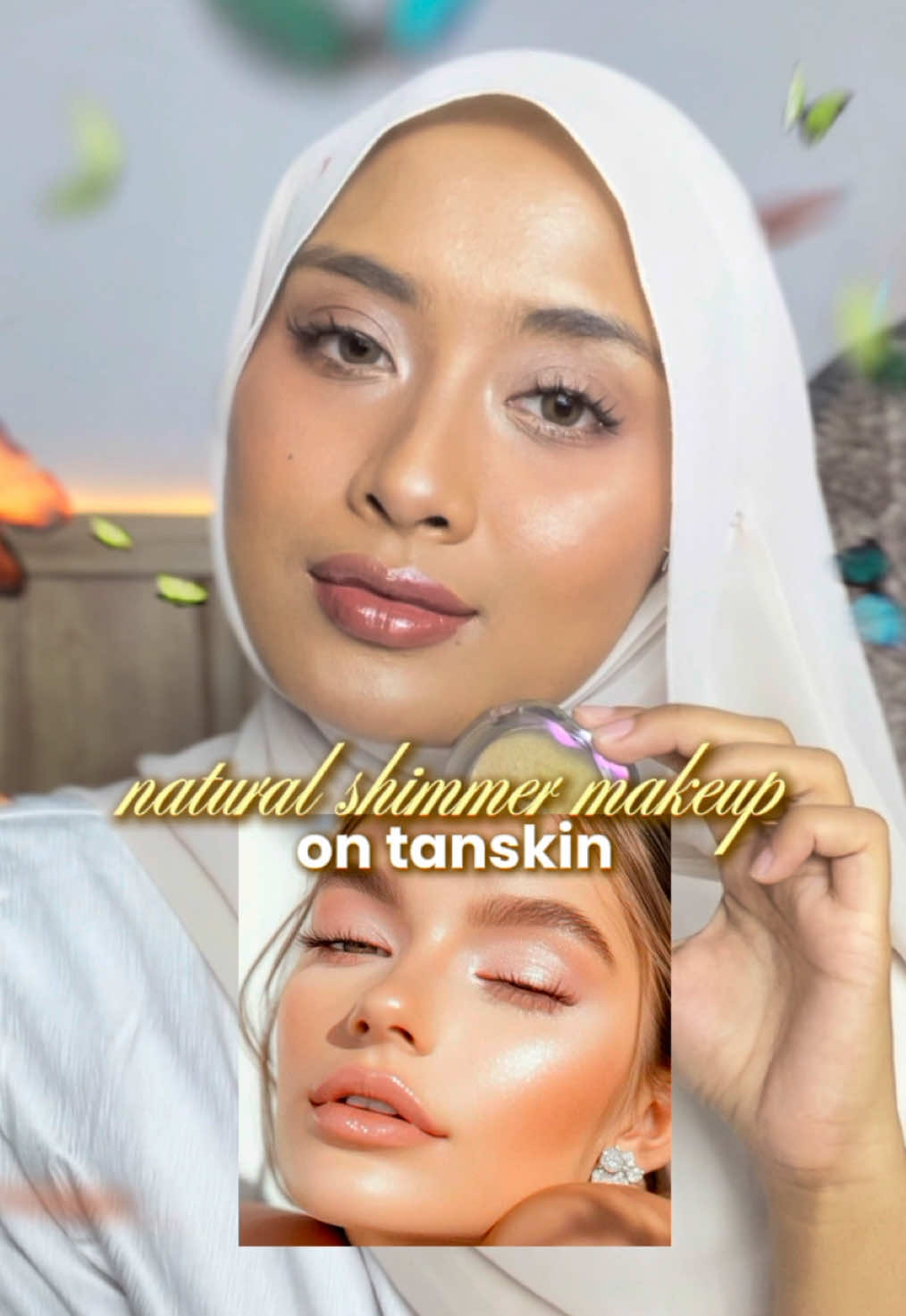 shimmery makeup on tanskin? why not!  #hightlighter #somethinc #makeup #makeuptransition #shimmermakeup 