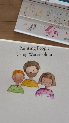 Painting People Using Watercolour 🤍 A simple method for creating sweet illustrations that are perfect for personalised gifts and cards  #illustration #paintwithme #paintforcalm #watercolour #portaits #people #characterillustration #familyportraits 