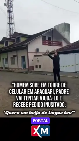 Homem sobe em torre de telefonia e faz pedido inusitado para descer. #viraliza #noticias #humor #viral 