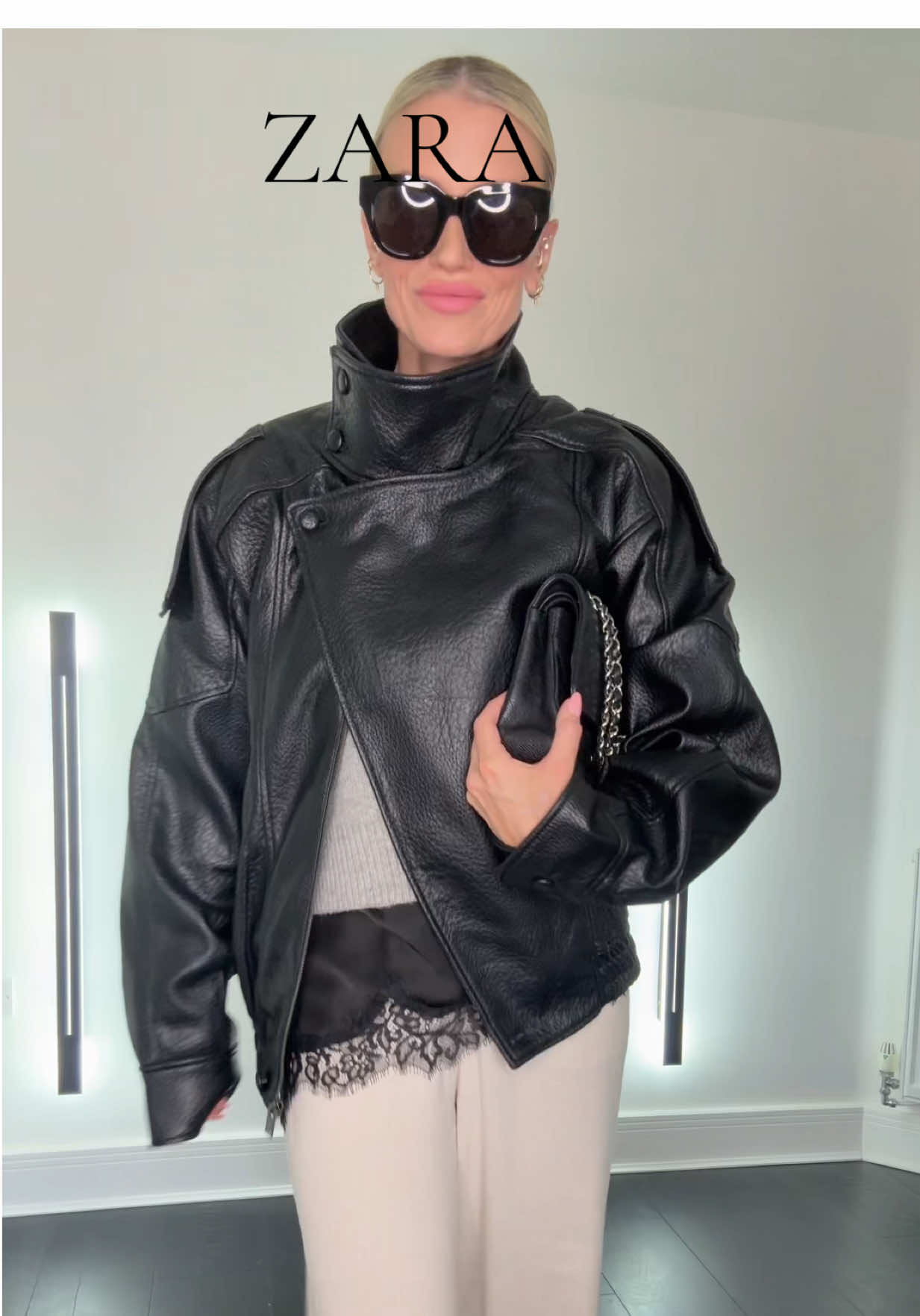 Zara leather jacket 🖤 Open or closed? #zaraoutfit #zarajacket 