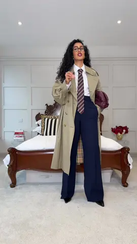 Life can be difficult sometimes but at least I don’t have kids with any of my exes. . This GRWM OOTD features an old navy blue double breasted trouser suit from @ZARA , burgundy striped tie from @Next , old Charles Tyrwhitt shirt, @SAINT LAURENT black croc patent heels and bag, @& Other Stories sunglasses, vintage @Burberry trench, old Zara black croc pointed kitten heel mules, burgundy bottega woven clutch bag and vintage gold earrings.  . #suitandtie #womenssuits #ladiessuit #ladiestailoring #officestyle  