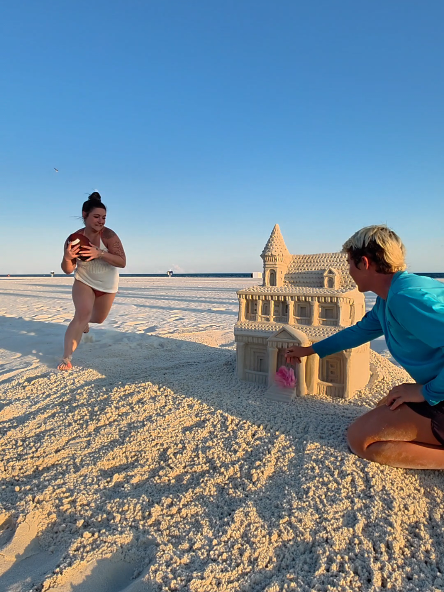 Sunset Chateau  SHE HAD PERMISSION TO SMASH @Tori 🥰 I forced myself to go sculpt today even though I wasn't feeling inspired. I grabbed a picture of a fancy house and decided to try my best to make that out of sand. The process is so satisfying and calming. At the end, I asked a group of people to help smash my sculpture! #asmr #sand #sandasmr #sandcastle #sandart 