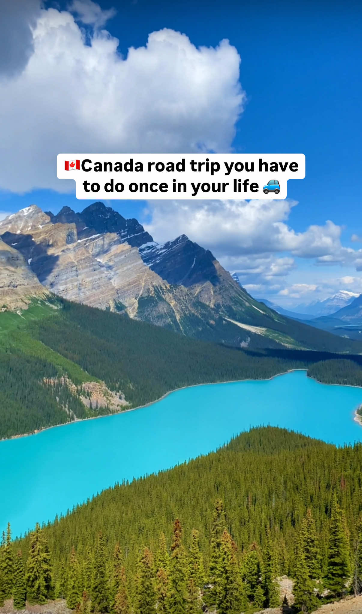 Save for your Canada road trip! 👇🏼🇨🇦🚙 This road in the Canadian Rockies has to be one of the most stunning roads we have ever driven on a road trip, the views just don’t stop coming! There are so many gorgeous stops that don’t include hiking, so it’s really accessible as well! 🌲🏔️ WHAT YOU NEED TO KNOW👇🏼 📍Base yourself in Banff town or Golden for this road trip and visit one or two stops per day!  📆 We would recommend at least a week to road trip this gorgeous area of the Canadian Rockies!! ☀️We’ve done this road trip in September and during the first week of July. Both times were fantastic!  ✈️Calgary airport is 1.5 hours from Banff where you can start the road trip!  Here are the details! 👇🏼 📍Moraine Lake  You will need a shuttle reservation in advance to visit Moraine Lake. Tickets sell out fast, particularly in the summer months!  📍Lake Louise  You will need a shuttle reservation in advance to visit Lake Louise. Tickets sell out fast, particularly in the summer months!  📍Two Jack Lake  A gorgeous lake, perfect for paddle boarding or a a nice trip for a picnic!  📍Johnston Canyon  Get to this hike early as it’s a super popular one and it gets so busy, very fast!  📍Peyto Lake  A 10 minute uphill paved walk to the viewpoint. The upper car park allows for disabled parking. 📍Bow Lake  A beautiful spot to paddle board. There is a coffee shop & picnic benches.  📍Takkakaw Falls  A stunning waterfall located in Yoho National Park! An absolute must-see! 📍Emerald Lake  Take a stroll around Emerald Lake or rent a canoe. The colour of the lake is stunning! 📍Natural Bridge  Just down the road from Emerald Lake is this gorgeous bridge! It’s a quick stop, but a really pretty one!  📍Wapta Falls A lovely hike to a beautiful waterfall and a nice place to relax by the river!  ❗️Remember to be bear aware 🐻 ❗️Check the weather for the time of year you want to visit as some spots might be closed in the winter 🌦️  Follow @mrandmrsd.adventures for more travel tips & guides to help you plan epic world adventures! 🧡 #canadaroadtrip #roadtripcanada #alberta #britishcolumbia  #discovercanada #visitcanada #canadatravel #canadianrockies