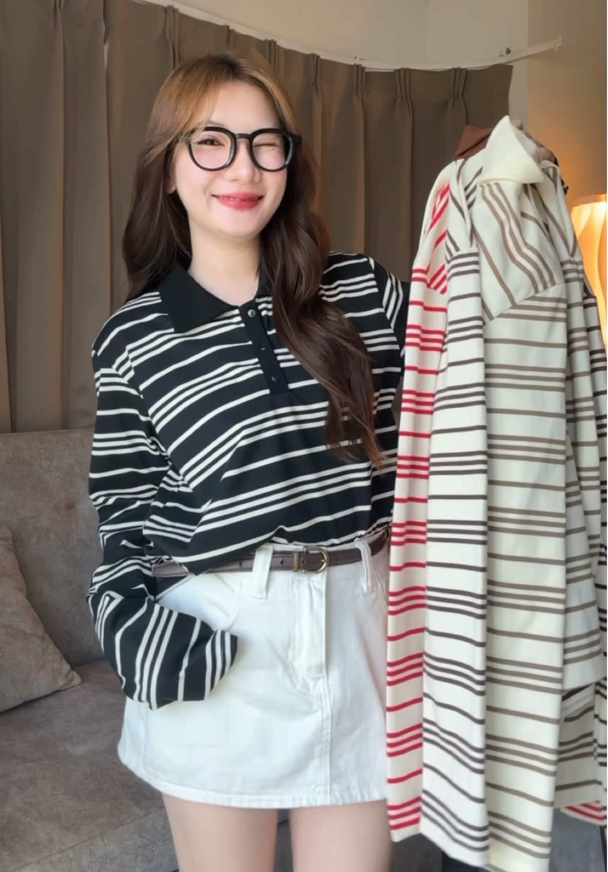รุ่นแขนยาวมาแล้ว 🐰〰️ #mirrorme #เสื้อโอเวอร์โซส์ #เสื้อแขนยาว #เสื้อลายทาง #เสื้อโปโลแขนยาว 