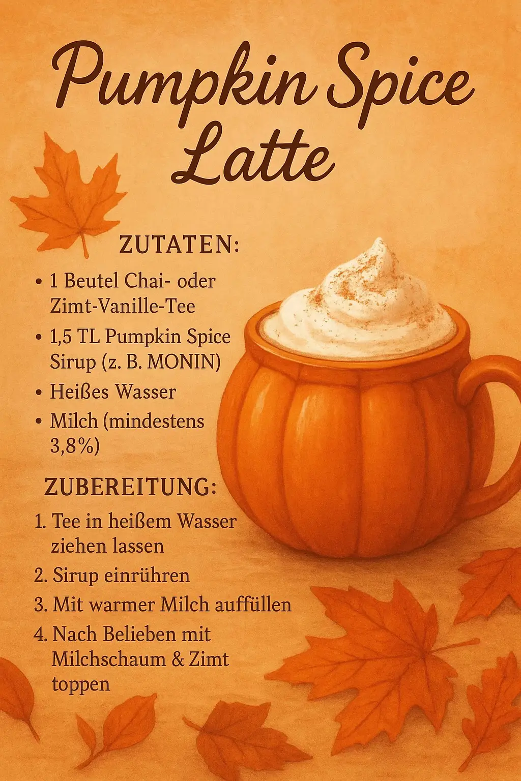 🍂 Wenn die Blätter fallen und die Luft ein bisschen kühler wird, gibt es nichts Magischeres als einen Pumpkin Spice Latte. Der Geschmack von Herbst in einer Tasse – cozy vibes pur. 🤎☕🍁 #PumpkinSpiceLatte #AutumnVibes #CozySeason #Herbstliebe #FallAesthetic @Monya🌛🌕🌜 @Michelles_Abby 