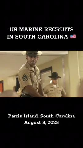 US Marine recruits with Bravo Company meeting Senior Drill Instructors for the first time - Marine Corps Recruit Depot - Parris Island, South Carolina - August 8, 2025 #usa #southcarolina #marines #military 