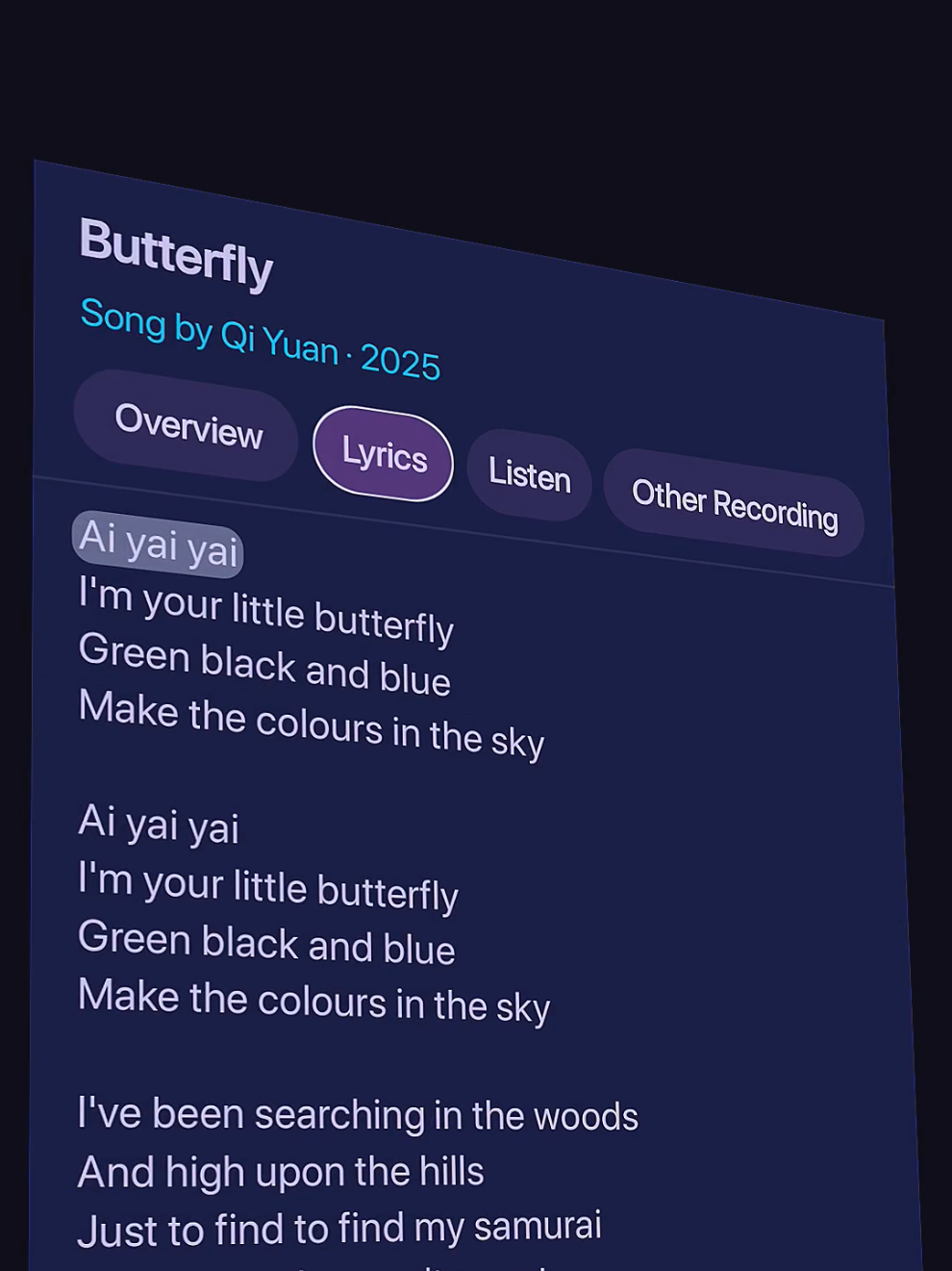 Butterfly 🦋🎶 #lyrics #butterfly #qiyuan #music #lyriqueenn 