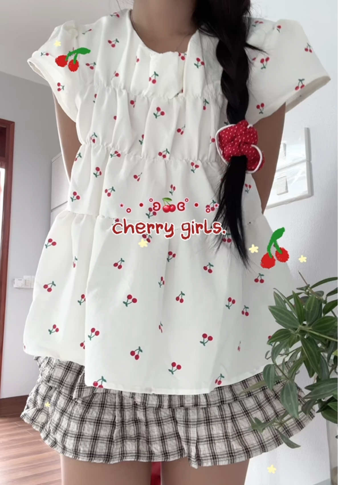 Mụt bé babydoll cherry gấc iuu 🍒🥛#phoidoxinh #babydoll #girlyoutfit #goclamdep #xuhuong 