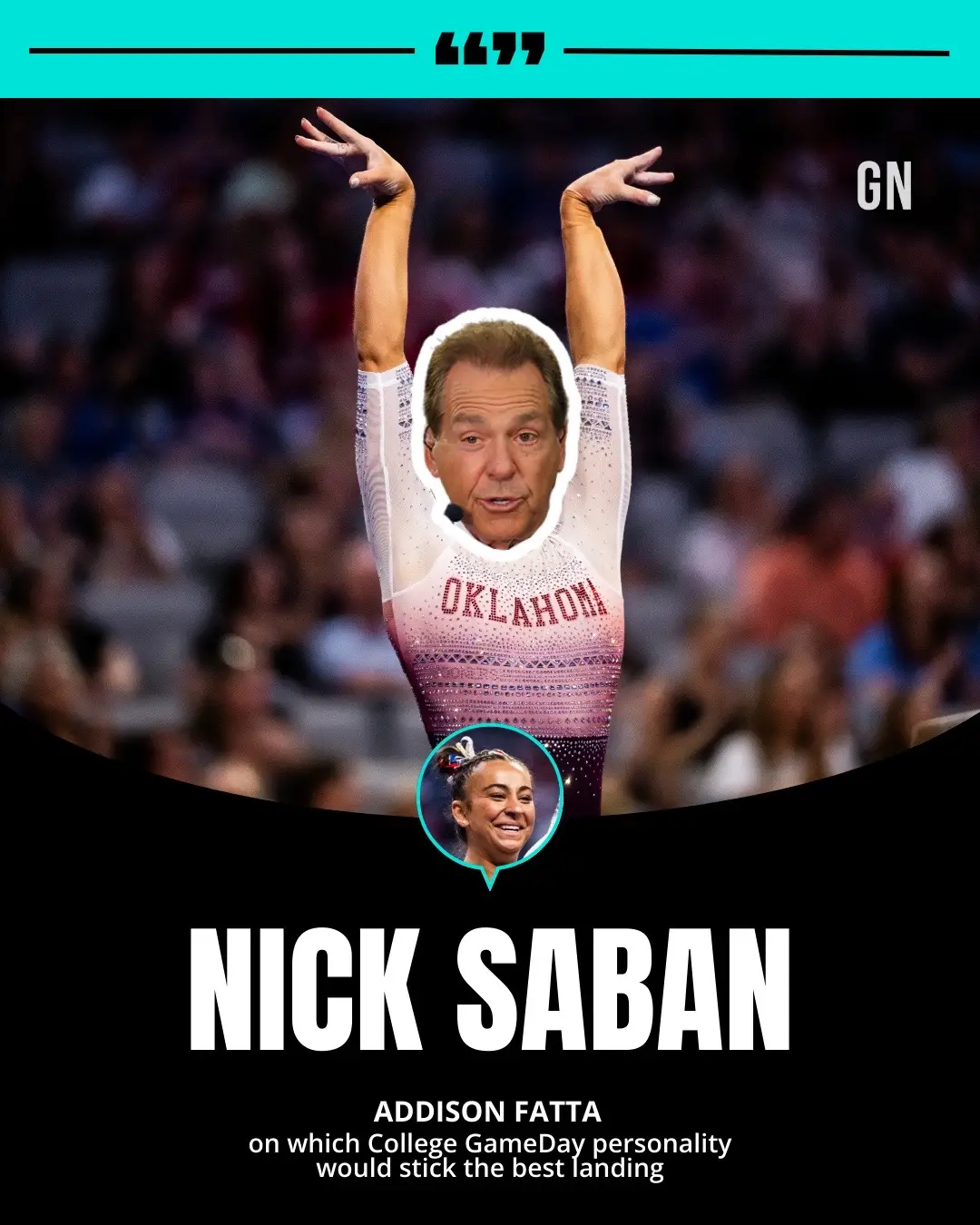 We would pay big 💰 to see Nick Saban do gymnastics Who else loved the OU gym cameo on College GameDay today!?  @College GameDay 
