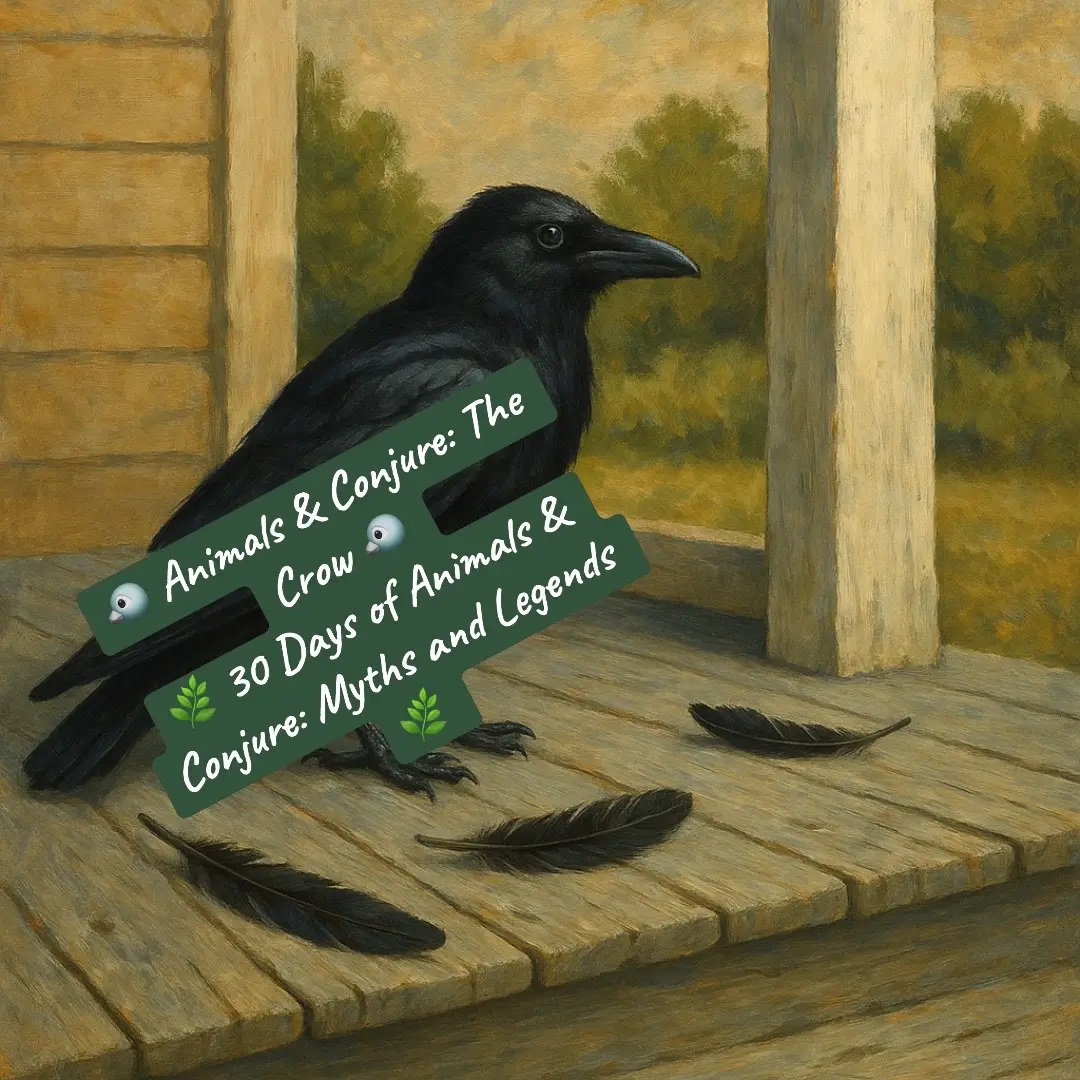 🐦 Animals & Conjure: The Crow 🐦 🌿 30 Days of Animals & Conjure: Myths and Legends 🌿 For generations in southern conjure and rootwork, the crow has been seen as a messenger between worlds. Some feared its caw, others honored its wisdom but nobody ever ignored it. Meaning & Myth: • Wisdom & Watchfulness: Crows are sharp-eyed and clever, said to carry the wisdom of Spirit on their wings. To see one meant you were being guided to pay closer attention. • Omen of Change: Old folks believed a crow’s call could signal transformation sometimes warning, sometimes blessing, but always a shift in the air. • Messenger of Spirits: Many rootworkers said crows could travel between the living and the dead, carrying messages from ancestors and guarding secrets from the unseen. ✨ Porch Wisdom: The crow teaches us that nothing comes without meaning. Every sign, every sound, every shadow might be Spirit whispering. Keep your ears open, sugar the message you’ve been waiting for might just come with a caw.