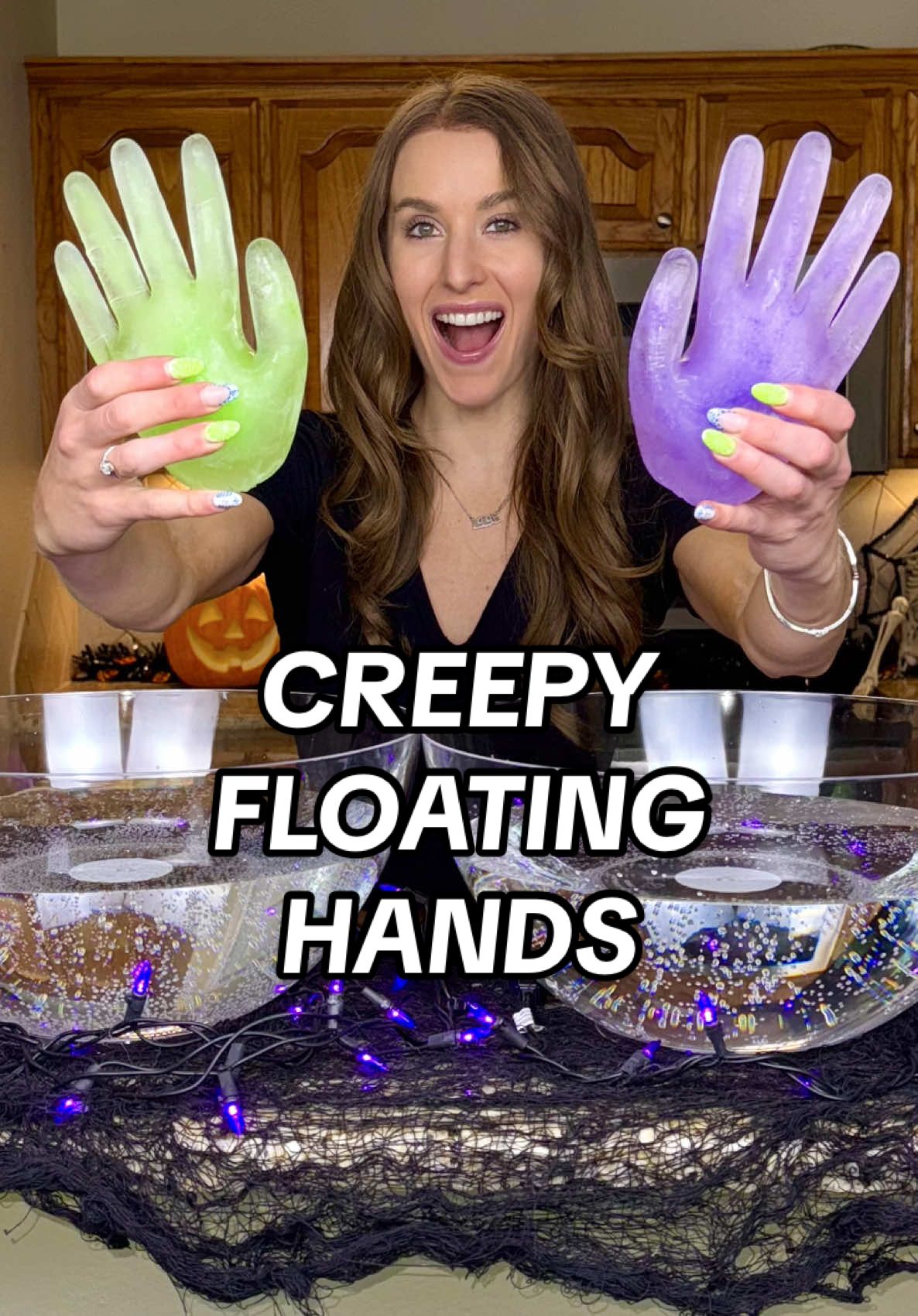 CREEPY ICE CUBE HANDS 🫳🏼🧊 This spin on my original ice cube hand video adds color to make them more noticeable for clear drinks! IN BIO: 👩🏼‍🍳‘Cozy Comfort Meals’ recipe ebook 🗞️’Savor n’ Season’ weekly newsletter SUPPLIES: -Food safe gloves -Water -Food color -Rubber bands -Knife -Punch bowl -Preferred drink  DIRECTIONS: 1. Fill some food safe gloves up with water and tie them off with a rubber band. 2. Lay them flat in the freezer overnight. 3. Fill up a punch bowl with your preferred drink. 4. Remove gloves from freezer. Use a knife to make slits in the gloves and carefully peel them away from the ice. 5. Drop the ice hands in punch bowls and serve. #handicecubes #spookydrinks #halloweendrinks #halloweenideas #halloweenparty 