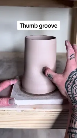 Getting that thumb groove right #pottery #ceramics #clay #ceramiccup #handmadepottery 