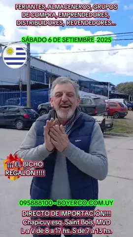 👉 BOYERCO IMPORTACIONES 🏠 Chapicuy esq. Saint Bois, Montevideo 🕓 Lunes a Viernes de 8 a 17 hs. Sábados de 7 a 13 hs. WWW.BOYERCO.COM.UY 📒 Solicitá catálogo al 095 888 100 Pedidos 095 888 443 📧 boyercoimportaciones@gmail.com  📢 Atención mayoristas, distribuidores, grupos de compra, supermercados, revendedores, emprendedores y feriantes de todo Uruguay.  🎁 Los mejores precios directo de importación.  👌 Precios impuestos incluidos, pago contado, venta por funda, paquete o por caja y a retirar.  📢 Hasta agotar stock o fin de promoción.  📷 Fotos meramente ilustrativas.  👉 Los precios pueden cambiar según costos de importación. #boyerco  #importaciones   #ofertas  #bicho #elbicho