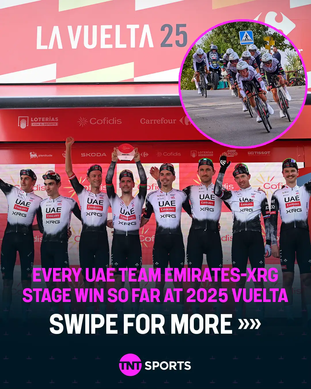 UAE Team Emirates-XRG have won 50% of the stages (7/14) so far at this year's Vuelta 🤯💪 ...and Tadej Pogacar isn't even competing 😅 #cycling #lavuelta 