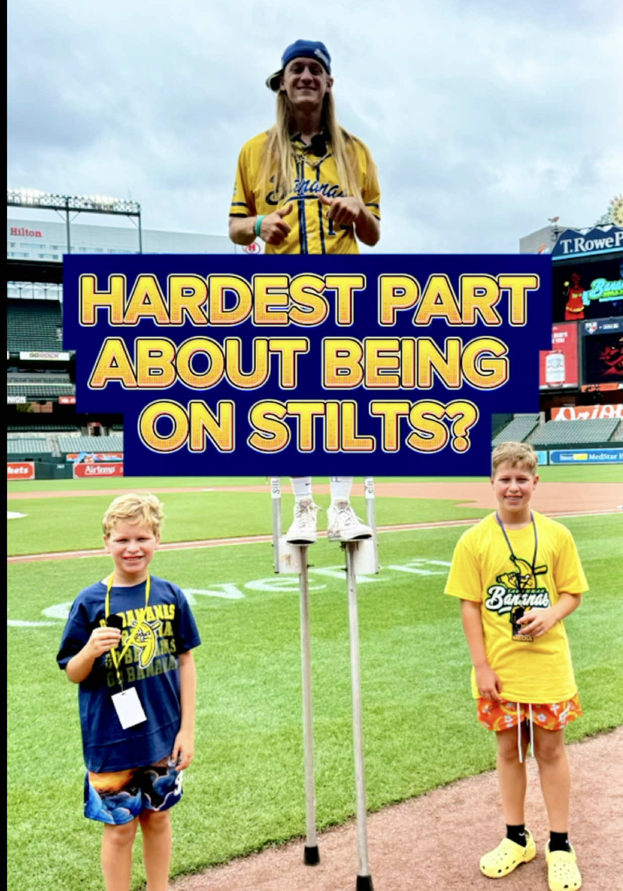What is the hardest thing about being on stilts? @Dakota“STILTS”albritton shares the secrets. 👀 @thesavbananas  #kidssportsreporters #savannahbananas #stilts #dakotaalbritton 