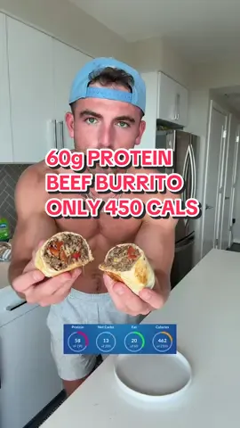 Chipotle Beef Crunch Wrap 🌯🔥 461 calories | 58g protein | 13g net carbs | 20g fat Ingredients: • 6 oz Lean Ground Beef (92/8 – Laura’s) • 20g Bell Peppers, diced • 20g White Onion, diced • 1 oz No-Salt Added Corn (Signature Select) • 40g Fat-Free Shredded Mozzarella (Lucerne) • 20g Triple Zero Greek Yogurt (Oikos) • 10g Chipotle Paste (Discovery) • 1 Mission Carb Balance Tortilla Instructions: 1. Cook ground beef with salt & pepper until browned 2. Add all ingredients to a bowl and mix well 3. Fill tortilla with mixture, fold into a wrap 4. Sear on a pan until golden on both sides 5. Crunchy, smoky, creamy, and macro-friendly 😮‍💨 #chipotlebeefwrap #macrofriendly #highprotein #EasyRecipe 