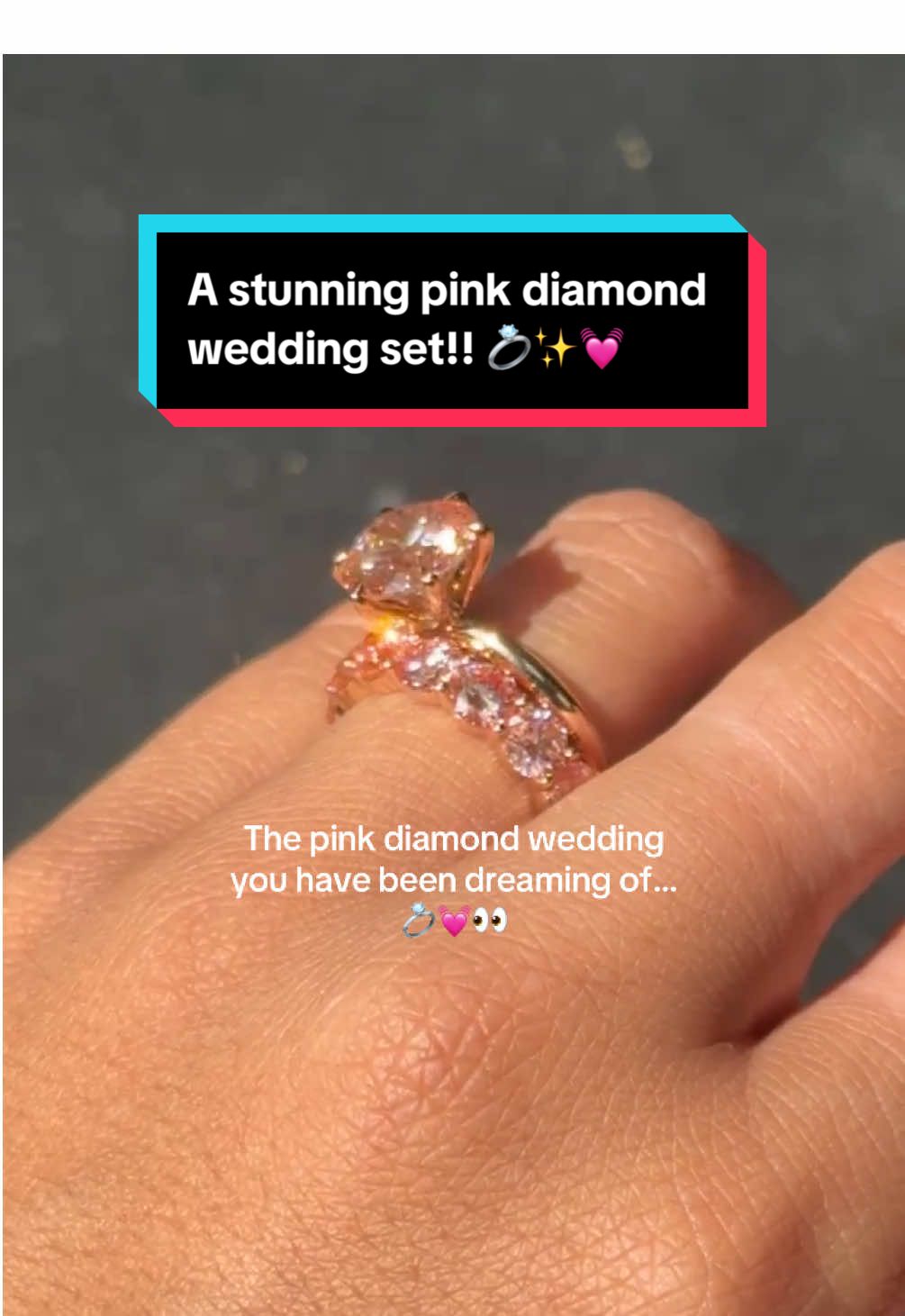 A stunning 4CT light pink round diamond + eternity band + bracelet wedding set! #pinkdiamond #weddingset #ringstack 