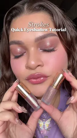 Let’s do a quick eyeshadow tutorial! 💜 I’m using liquid eyeshadows from Strokes Cosmetics. These are called Eye Paint Solo and I’m using the shades called Heather and Parfait @strokesbeautylab 🫶🏻 Such an easy product to work with and these 2 shades just make a look that I wanna repeat over and over again ✨  #NewArrivalDay #FaceFlash #DearBlush #StrokesRadiantCheeks #eyeshadow 