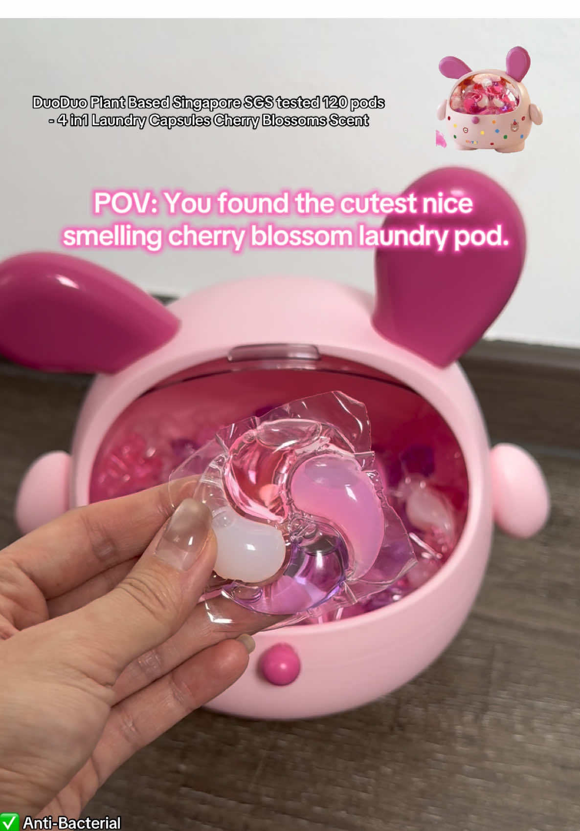 DuoDuo Plant Based Singapore SGS tested 120 pods - 4 in1 Laundry Capsules Cherry Blossoms Scent. #duoduo #duoduolaundrypods #duoduolaundrycapsules #laundypod #createtowin 