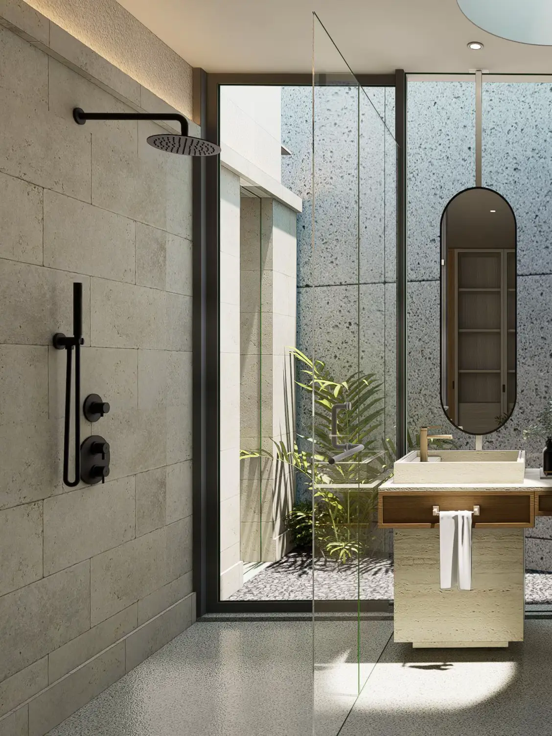 The ideas of pause and presence, where every gesture unfolds as a tranquil ritual  #designbyhae #architecture #arsitekturindonesia #tropicalarchitecture #design 