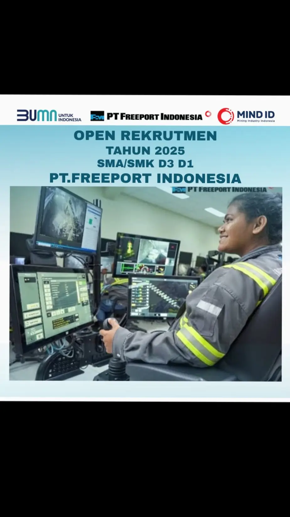 Penerimaan Pegawai Baru PT FREEPORT INDONESIA Syarat-Syarat : 1. Pria - Wanita 2. 18 - 40 th 3. Gaji perbulan Rp 10 juta - Rp 30 juta 4. SMA.SMK.Sederajat Posisi : 1. Environment Engineer 2. Superintendent, Metallurgical and Process Engineering 3. Superintendent, Production Accounting & Forecasting 4. Superintendent, Analytical Laboratory 5. Dan 4 posisi lainnya Fasilitas: 1. Lembur 2. Seragam 3. Kartap 4. Makan 5. Bpjs Pendaftaran Disini Gratis Yah Tidak Dipungut Biaya. untuk info dan pendaftaran silahkan klik link di bio. Atau kunjungi link dibawah. https://rekrutmenbersamabumn2025.reglli.com/  #sederajat #pencarikerja #kerja #lokerjakarta #viral #lowonganpekerjaan #tiktok #lowonganpekerjaan #mahasiswa #smk #mahasiswaindonesia #sarjana #sma #lowongankerja2025dibutuhkansecepatnya  #bumn #ikn #sumaterabarat #bekasi #lokerbekasi #artis #tiktok #viralvideo #viral #virall #honor #mahasiswa #fyp #fypシ゚viral 