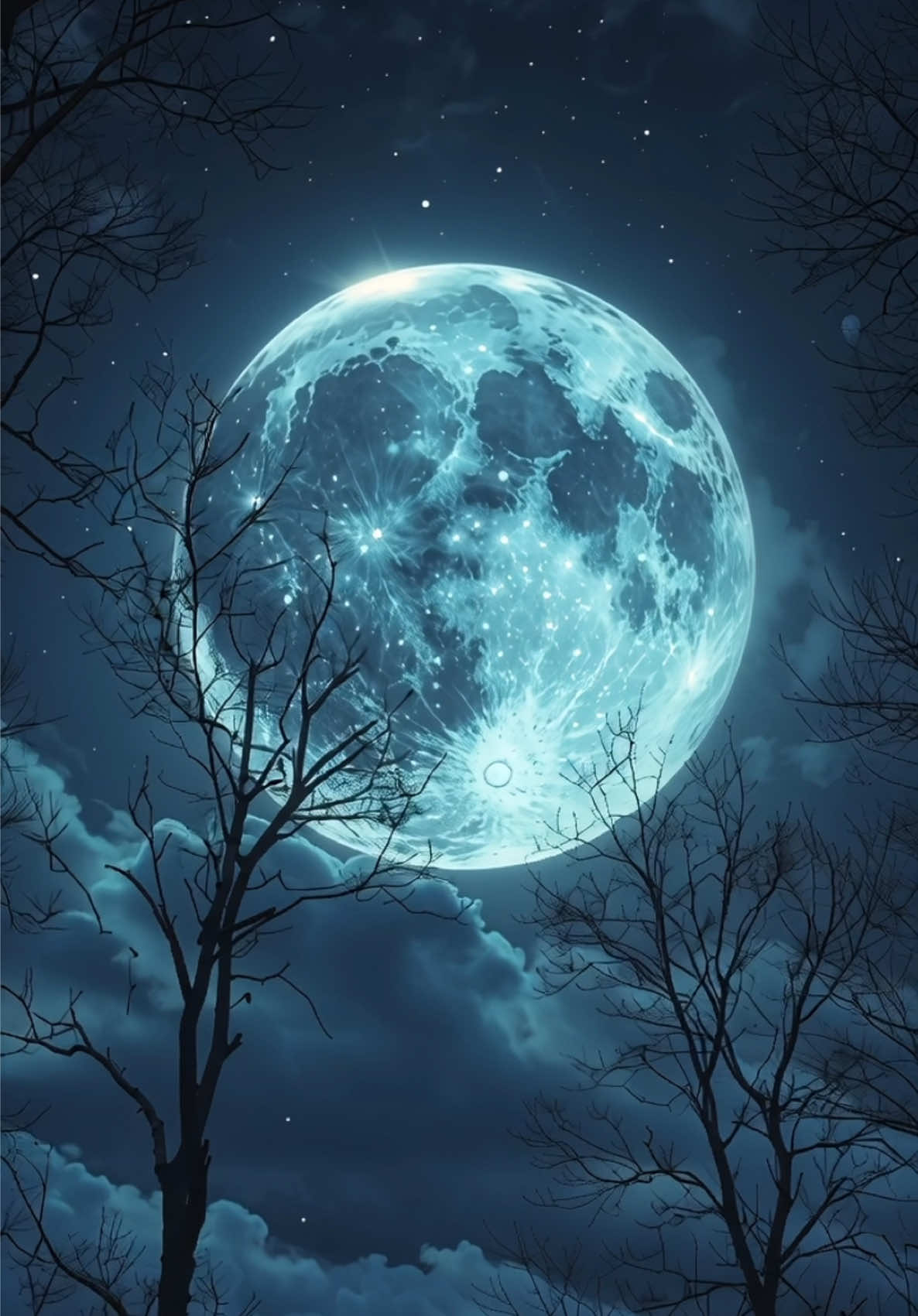 🌙A stunning full moon shining brightly in a deep midnight sky, surrounded by glowing clouds illuminated by moonlight✨✨ #moonlight #night #peaceful #natureechoes729 