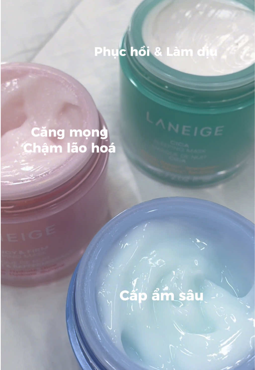 Bạn yêu đã dùng thử mặt nạ ngủ Laneige chưa? Mỗi một mặt nạ ngủ sẽ có công dụng khác nhau nhưng đều có một điểm chung là sứ mệnh chăm da chuyên sâu trong mỗi giấc ngủ 💝 Hãy để Laneige chăm sóc bạn khi đêm về nhé!  #LANEIGEVN #SleepingMask #BouncyandFirmSleepingMask #WaterSleepingMask #CicaSleepingMask 