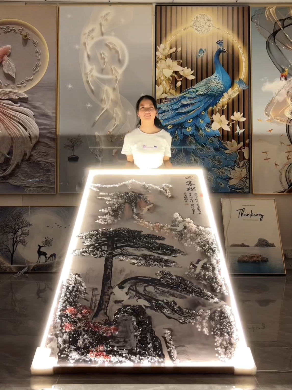 tranh đính đá pha lê đèn led #trangtriphongkhach #noithat #trangtri #tranhdep #nhadep 