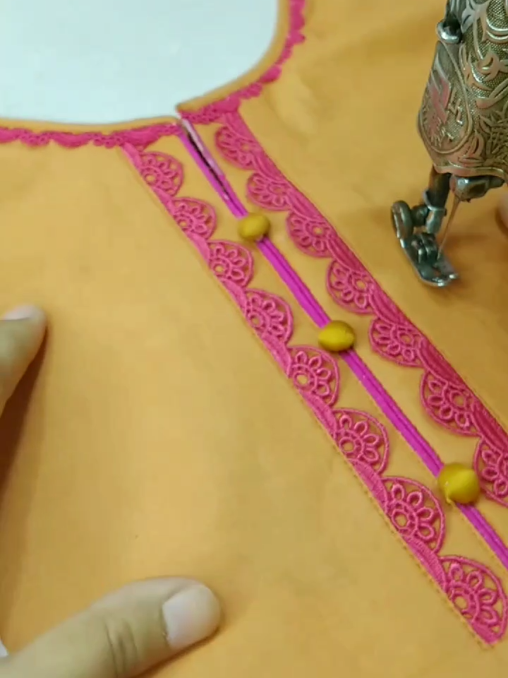 neck design with lace and piping #sewingforbeginners #sewingtutorial #sewinghacks #foryou #foryoupage 