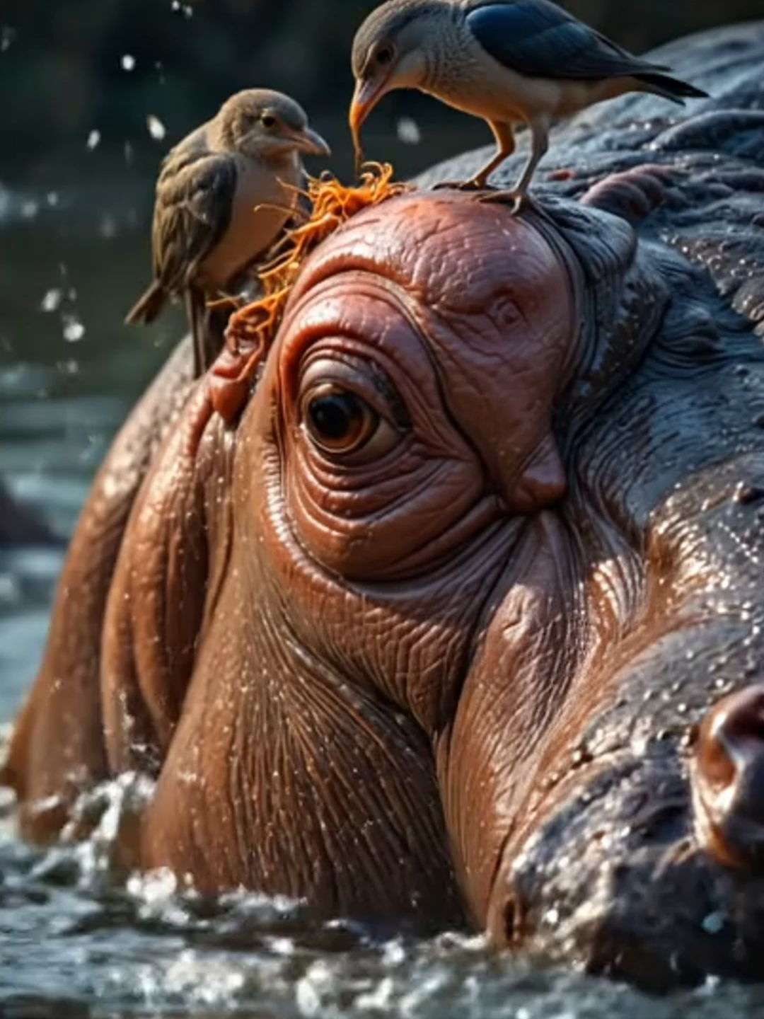 Hippo Saved as Bird Pulls Parasite from Swollen Eye! 🦛🦅