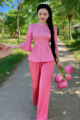 Set bộ áo bà ba tay xoè nhúng eo có túi, áo nút đính ngọc #xuhuongtiktok #thịnhhành #áobàba #fybシviral 