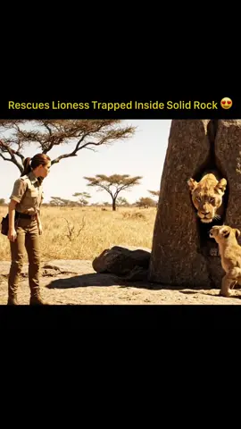 Rescues Lioness Trapped Inside Solid Rock 🥰 #rescueanimals #animalsoftiktok #animal 