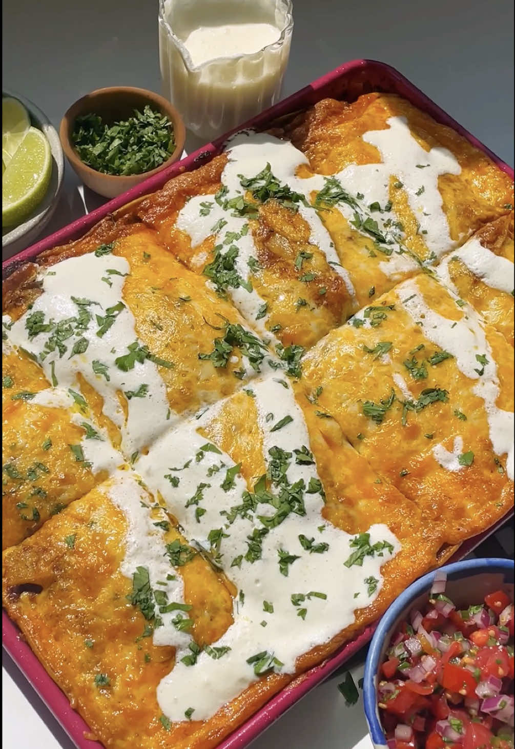 kicking off sheet pan september with these no-roll sheet pan chicken enchiladas! all the cheesy, saucy comfort of enchiladas...no rolling required! they're layered casserole-style then baked until golden & melty, making them weeknight- and freezer-friendly. find the full recipe on my site & follow for more sheet pan September recipes!  https://playswellwithbutter.com/sheet-pan-chicken-enchiladas/ @Siete Foods @Great Jones #sheetpanseptember #quickdinners #weeknightdinners #weeknightrecipes #easydinnerrecipes     🎥: @themindfulhapa