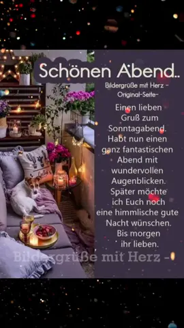 Einen wunderschönen Abend wünsche ich euch meine lieben Tic Toc Freunde, lasst den Sonntagabend noch schön ausklingen. Leider ist das schöne Wochenende und das schöne Wetter vorbei. Ich wünsche euch  einen schönen Abend, genießt ihn noch schön und später wünsche ich euch eine angenehme Nachtruhe. Kommt gut in die neue Woche. IM DIESEM SINNE SCHÖNEN ABEND 😴💤🌠🌙🖥🍷❤️🤗🫶🫶