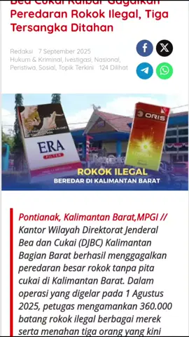 Bea Cukai Kalbar Gagalkan Peredaran Rokok Ilegal, Tiga Tersangka Ditahan #Roko Ilegal  #Bea Cukai Kalbar Gagalkan Roko Ilegal  #Mpginews.id