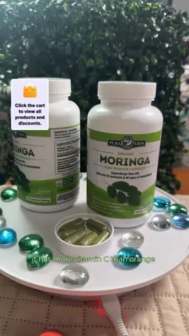 Moringa Powder Capsules Organic - Pura Vida  Moringa Leaf. Energy, Metabolism, & Immune Support. 120ct. 500mg Caps. Supplement Healthcare