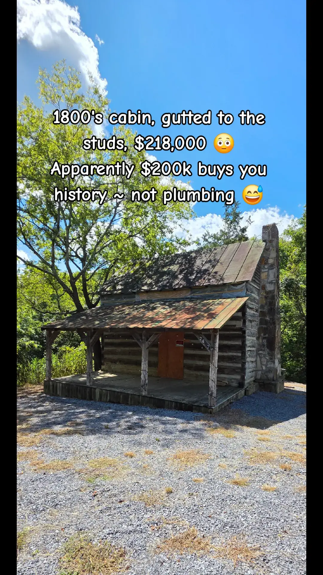 Found this nice 1800's cabin 🤩 Completely gutted ~ down to the studs ~ for a cool $218,000 😳 Needless to say, the East Tennessee home search continues 😂😂😂