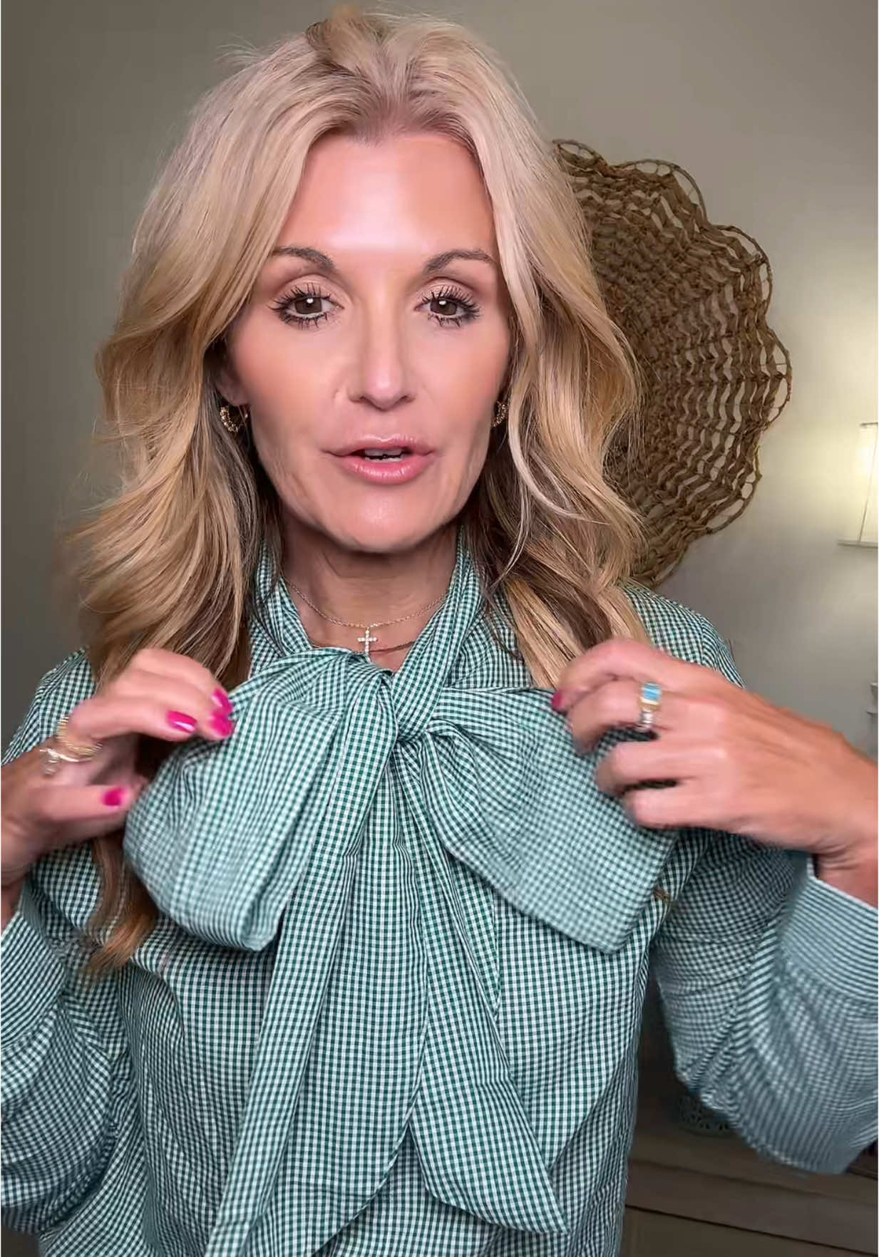 You will live this shirt like everyone else.  Remember to size up.  It’s 100 percent cotton. @ARTFREE #blouse #bowshirt #gameday #gingham #fallfashion #christmaspictures #LaunchpadLeaderboard #TikTokShopCreatorPicks 