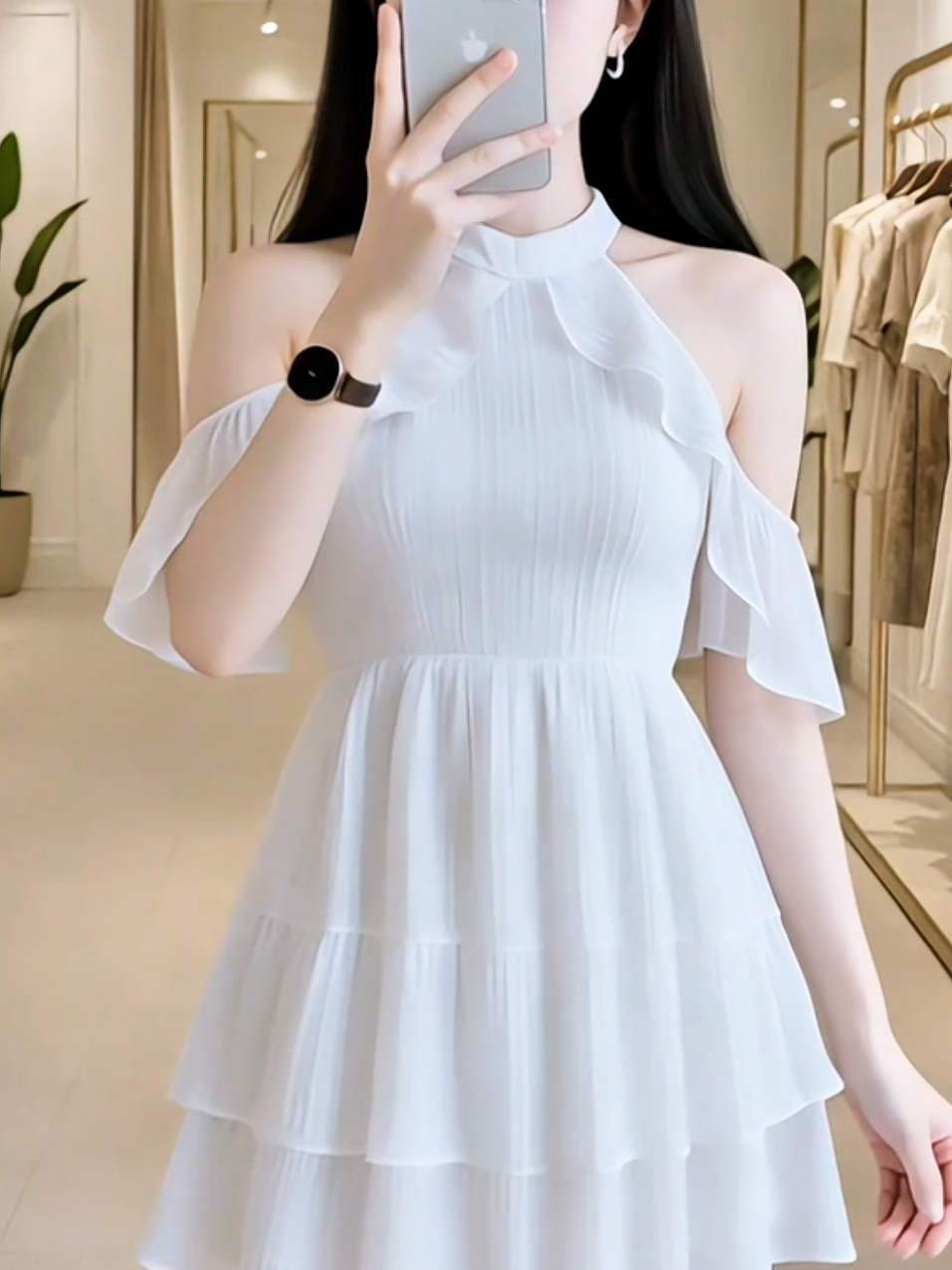 Đầm cổ yếm sọc màu trắng#tiepthilienket #vayxinh #thoitrangnu #xunghuong #thoitrangnucaocap8688 