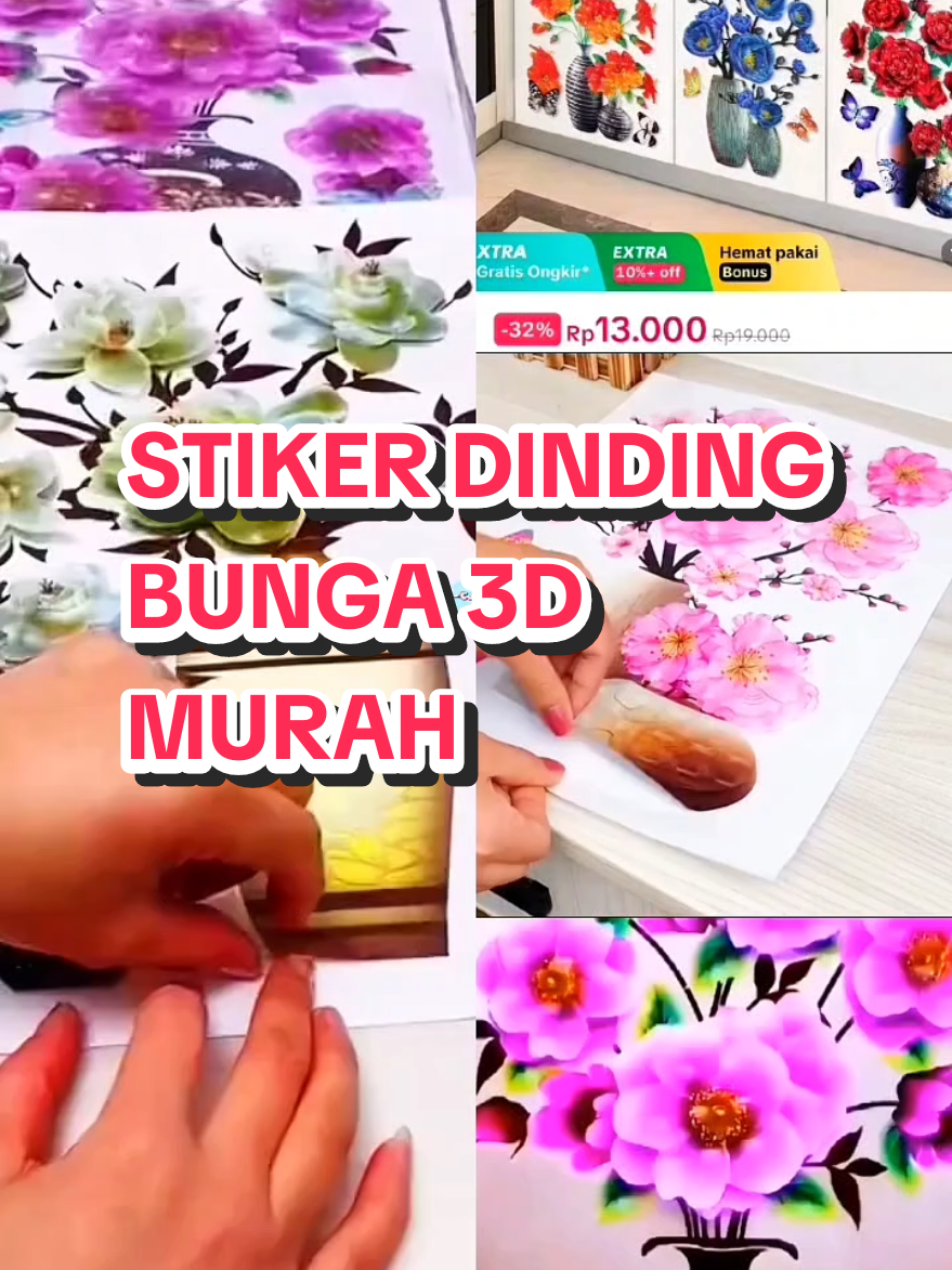 Stiker bunga 3D tinggal tempel didinding kulkas jendela dan pintu cantik dan estetik #stikerdinding #stikerbunga #stikerdinding3d 